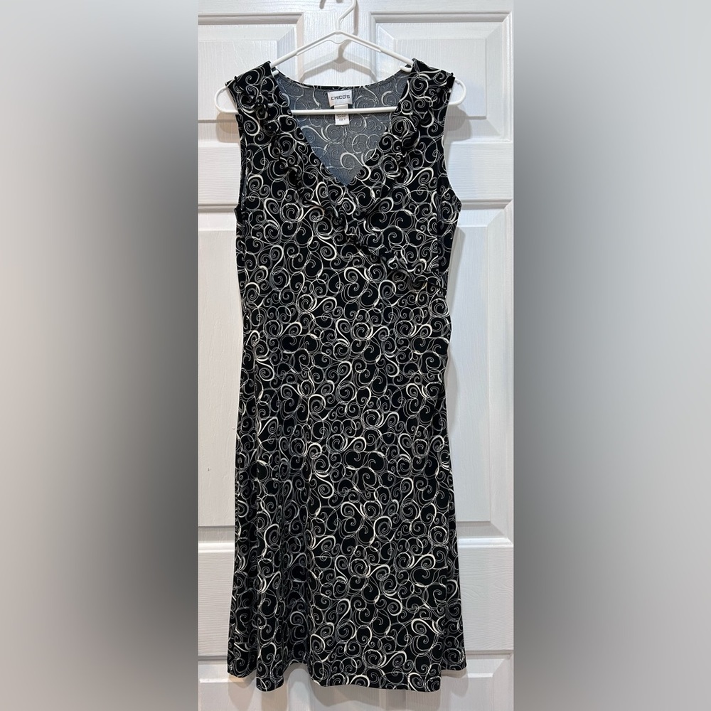 Chico's Side Cinch Sleeveless‎ Dress Ruffle V Neck Faux Wrap Women's Size 1 M